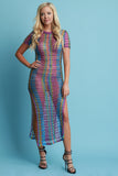 Metallic Loose Knit Double Slit Cover Up Maxi Dress
