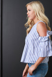 Striped Cold Shoulder Ruffle Statement Sleeve Top