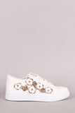 Floral Applique Round Toe Lace-Up Sneaker