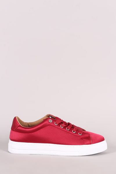 Qupid Satin Lace Up Low Top Sneaker