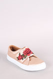 Qupid Satin Embroidered Floral Slip-On Sneaker