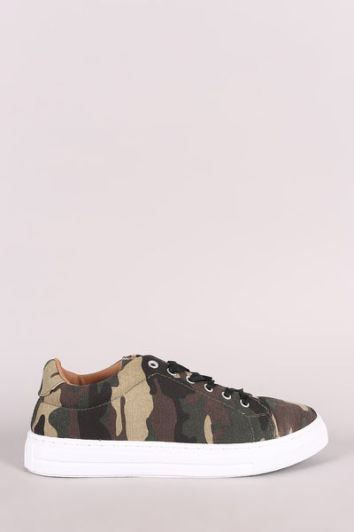 Qupid Camouflage Lace Up Low Top Sneaker