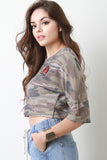 French Terry Camouflage Rose Patch Crop Top