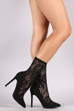 Liliana Floral Lace Pointy Toe Fitted Stiletto Booties