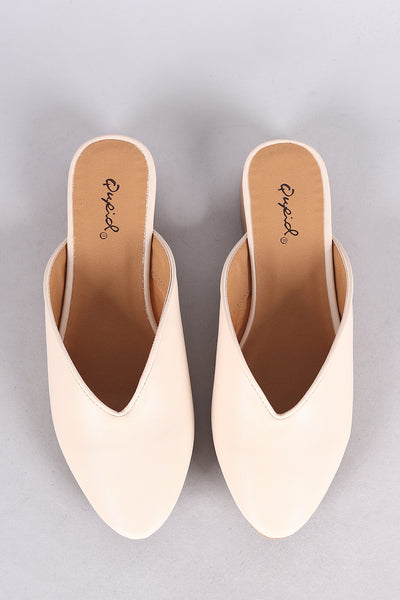Qupid Leather Pointy Toe Mule Flat