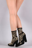 Bamboo Floral Lace Pointy Toe Chunky Heeled Booties