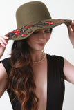 Embroidered Floral Accent Felt Floppy Hat