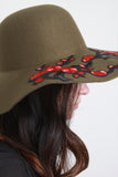 Embroidered Floral Accent Felt Floppy Hat