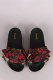 Qupid Ruffle Embroidered Floral Slide Sandal