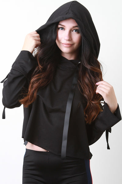 Clasp Strap Long Sleeve Cut Out Raw Boxy Hoodie