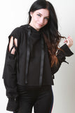 Clasp Strap Long Sleeve Cut Out Raw Boxy Hoodie