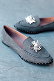 Qupid Jewel Embellished Suede Loafer Flat