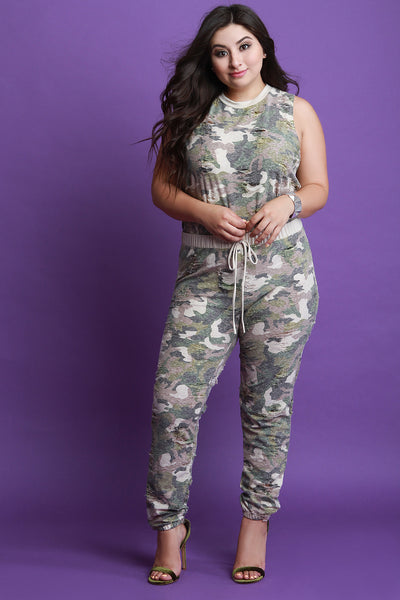 Distressed Camouflage High Waisted Jogger Pants