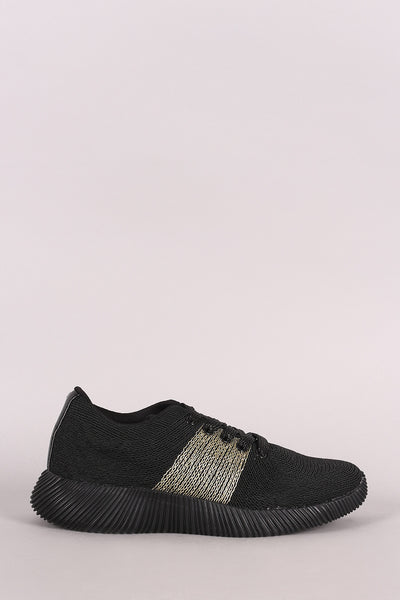 Qupid Knit Sparkly Lace Up Rigged Sneaker