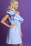 Striped One Shoulder Tiered Ruffle Shift Dress