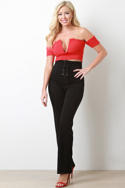 Corset Lace-Up High Waisted Straight Pants