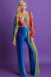 Rainbow Striped Surplice Jumpsuit