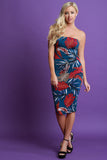 Tropical Leaf Print Tube Midi Dress