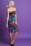 Tropical Leaf Print Tube Midi Dress
