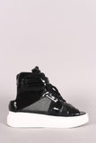 Open Toe Mesh Inset Lace Up High Top Flatform Sneaker