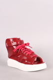 Open Toe Mesh Inset Lace Up High Top Flatform Sneaker