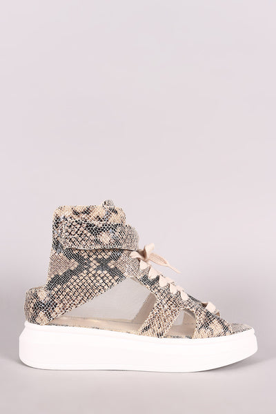 Python Open Toe Mesh Inset Lace Up High Top Flatform Sneaker