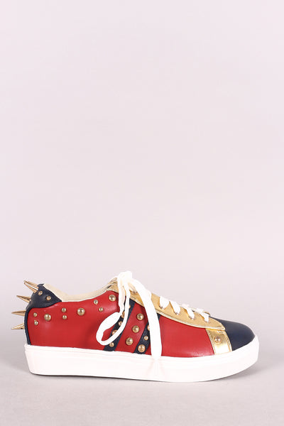Studded Spike Lace Up Low Top Sneaker