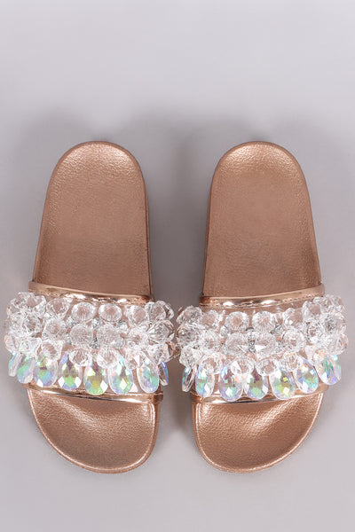 Crystal Embellished Open Toe Slide Sandal