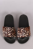 Qupid Velvet Leopard Open Toe Slide Sandal