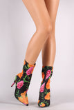 Anne Michelle Fitted Vibrant Floral Elastane Pointy Toe Stiletto Booties