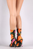 Anne Michelle Fitted Vibrant Floral Elastane Pointy Toe Stiletto Booties