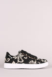 Bamboo Embroidered Floral Lace-Up Low Top Sneaker