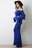 Tiered Ruffle Statement Sleeve Top With High Waisted Pants Set