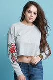 Embroidered Floral Long Sleeves Crop Sweatshirt