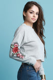 Embroidered Floral Long Sleeves Crop Sweatshirt
