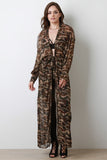 Semi-Sheer Glitter Camouflage Longline Cardigan Cover-Up