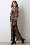 Semi-Sheer Glitter Camouflage Longline Cardigan Cover-Up