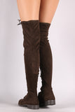 Wild Diva Lounge Suede Lace Up Over-The-Knee Combat Boots