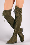 Wild Diva Lounge Suede Lace Up Over-The-Knee Combat Boots