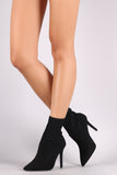 Qupid Sweater Knit Suede Pointy Toe Stiletto Booties