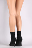 Qupid Sweater Knit Suede Pointy Toe Stiletto Booties
