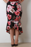 Floral High Waisted Peplum High Low Skirt