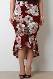 Floral High Waisted Peplum High Low Skirt