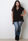 Strappy Keyhole Short Sleeves High Low Top