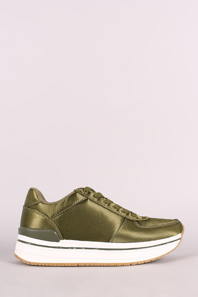Qupid Satin Lace-Up Low Top Sneaker