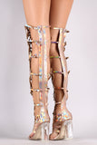 Holographic Caged Cutout Over-The-Knee Gladiator Heel