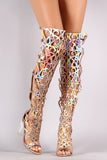Holographic Caged Cutout Over-The-Knee Gladiator Heel