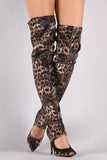 Anne Michelle Leopard Cutout Stiletto Over-The-Knee Boots