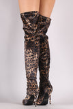 Anne Michelle Leopard Cutout Stiletto Over-The-Knee Boots