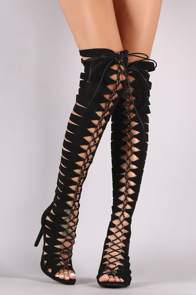 Anne Michelle Suede Lace Up Gladiator Heel